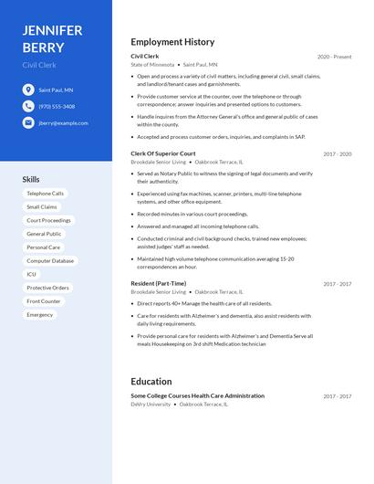 Civil Clerk Resume