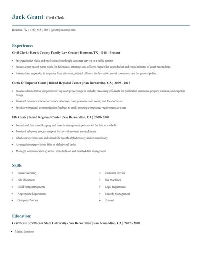 Civil Clerk Resume