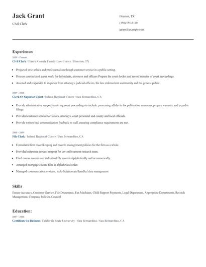 Civil Clerk Resume
