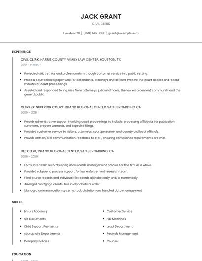 Civil Clerk Resume