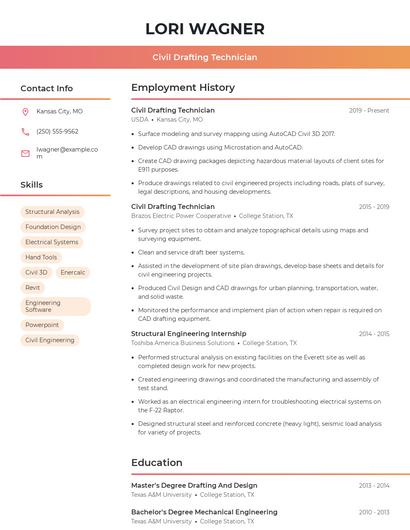 Civil Drafting Technician Resume