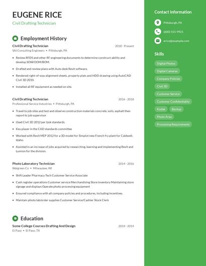 Civil Drafting Technician Resume