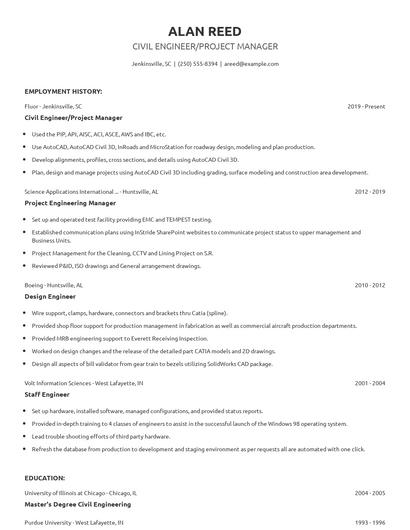 Civil Engineer/Project Manager Resume