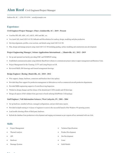 Civil Engineer/Project Manager Resume