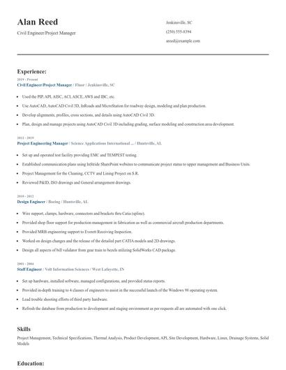 Civil Engineer/Project Manager Resume