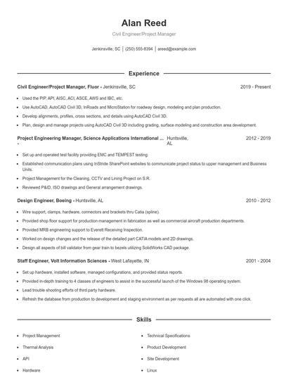 Civil Engineer/Project Manager Resume