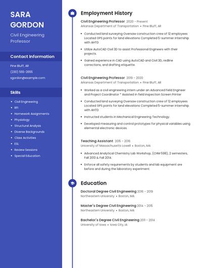 Civil Engineering Professor Resume