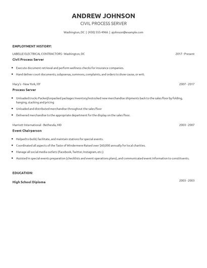 Civil Process Server Resume