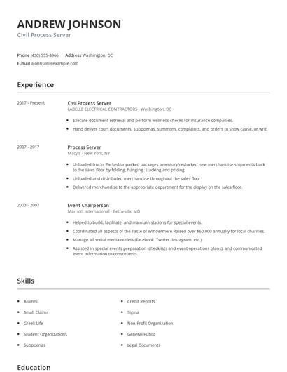 Civil Process Server Resume