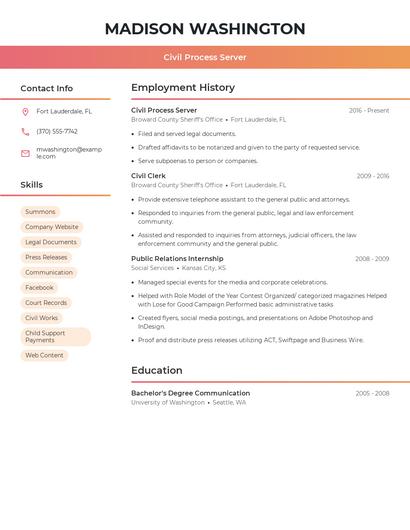 Civil Process Server Resume