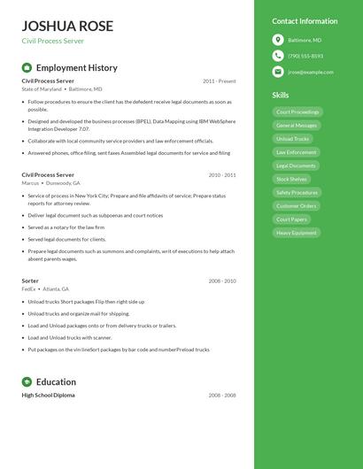 Civil Process Server Resume