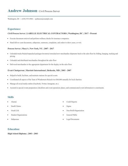 Civil Process Server Resume