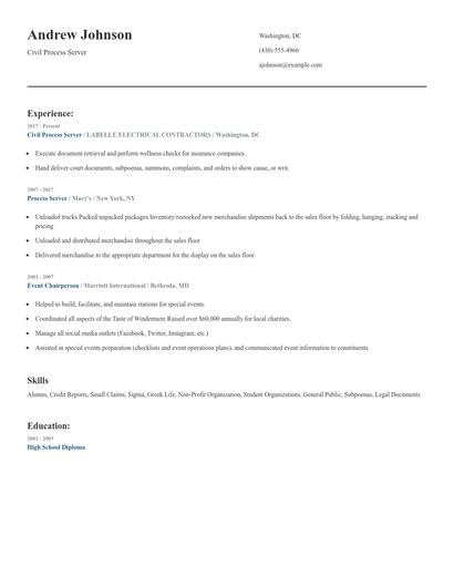 Civil Process Server Resume