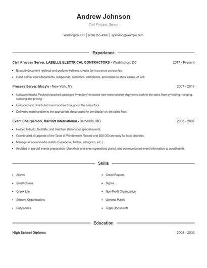 Civil Process Server Resume
