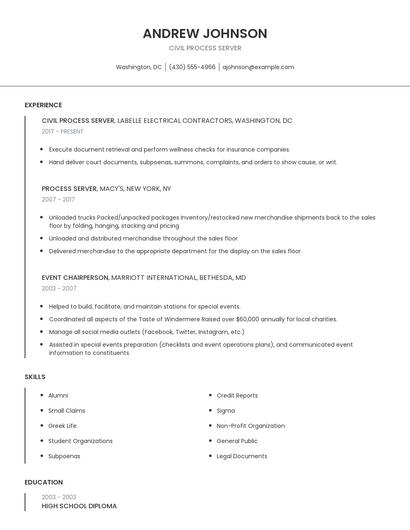 Civil Process Server Resume