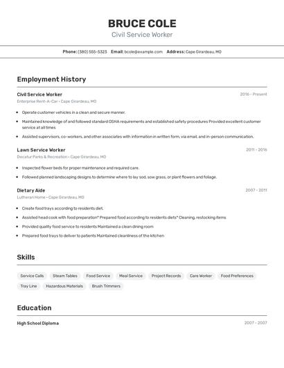 Civil Service Worker Resume