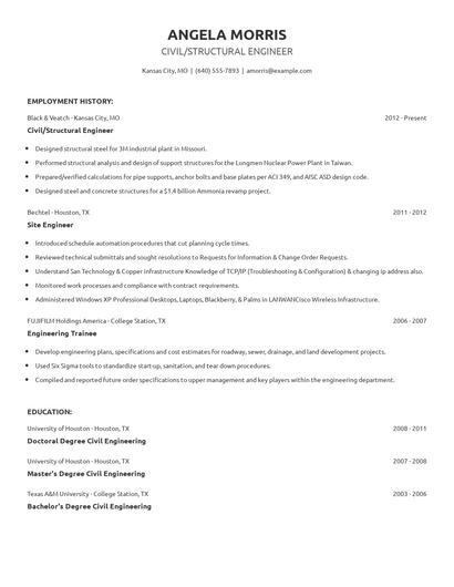 Civil/Structural Engineer Resume