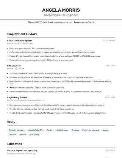 Civil/Structural Engineer Resume