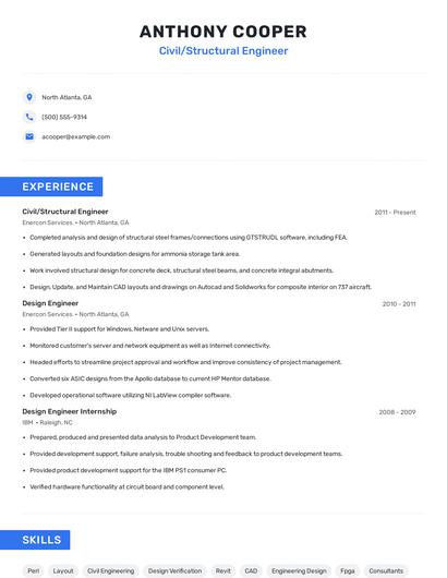 Civil/Structural Engineer Resume