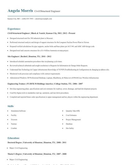 Civil/Structural Engineer Resume