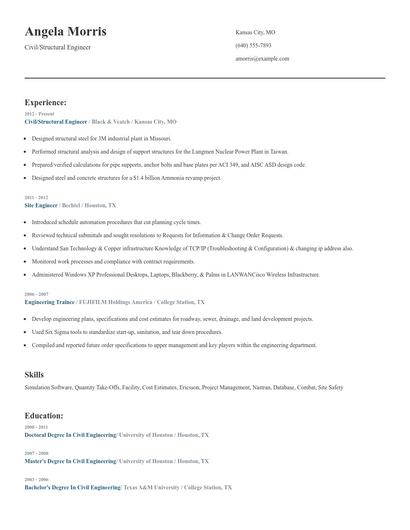 Civil/Structural Engineer Resume