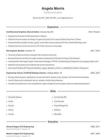 Civil/Structural Engineer Resume