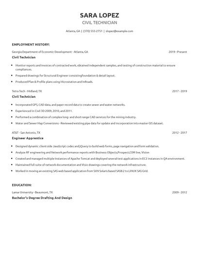 Civil Technician Resume