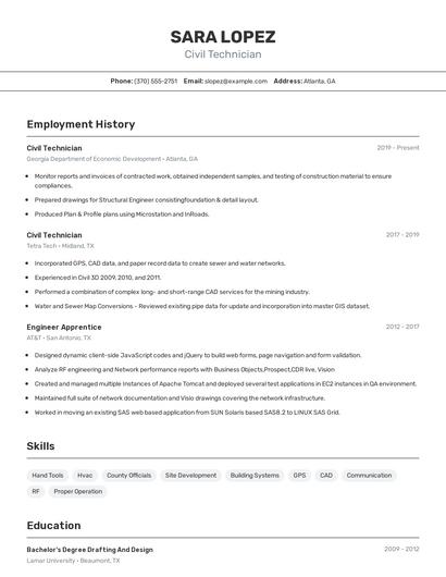 Civil Technician Resume