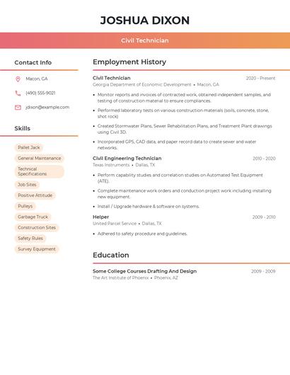 Civil Technician Resume