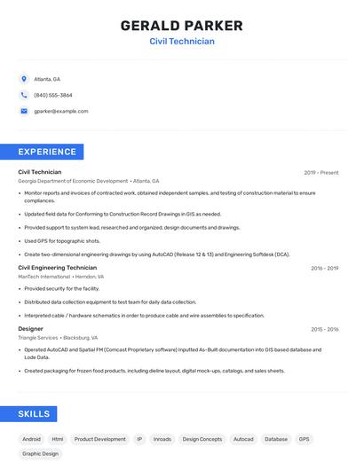 Civil Technician Resume