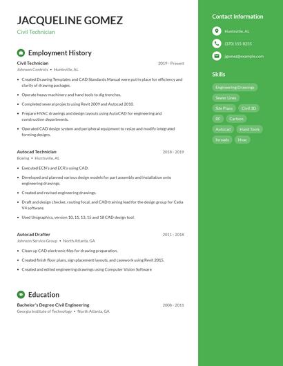 Civil Technician Resume