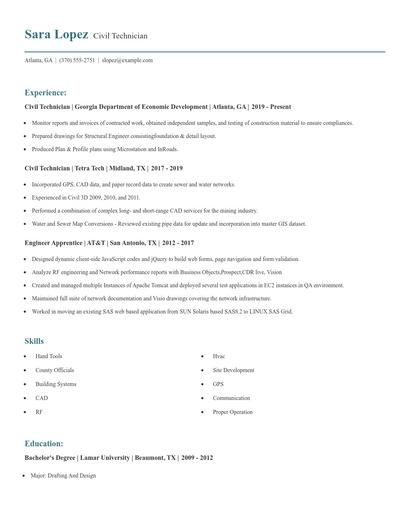 Civil Technician Resume