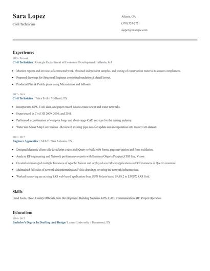 Civil Technician Resume