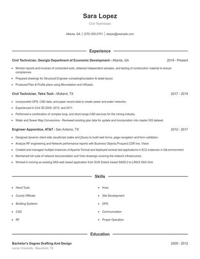 Civil Technician Resume