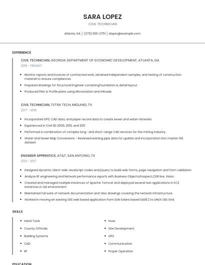 Civil Technician Resume