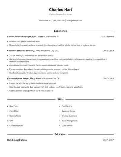 Civilian Service Employee Resume