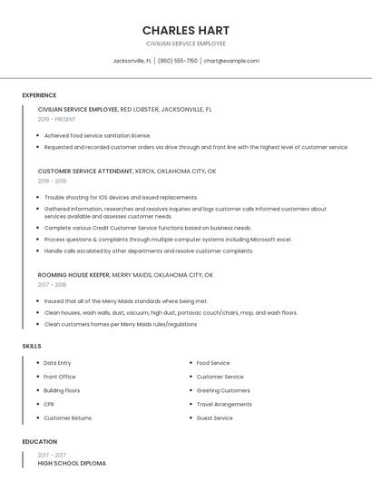 Civilian Service Employee Resume