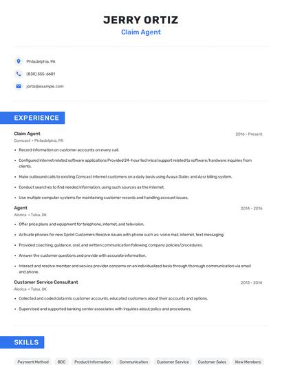 Claim Agent Resume