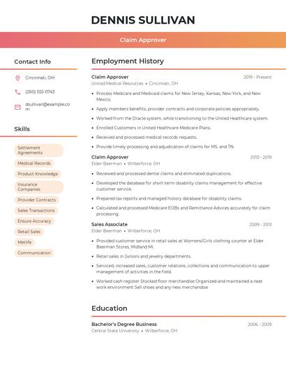 Claim Approver Resume