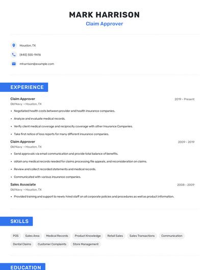 Claim Approver Resume