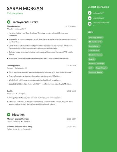 Claim Approver Resume