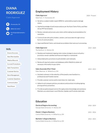 Claim Approver Resume