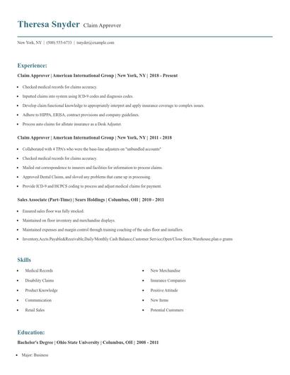 Claim Approver Resume