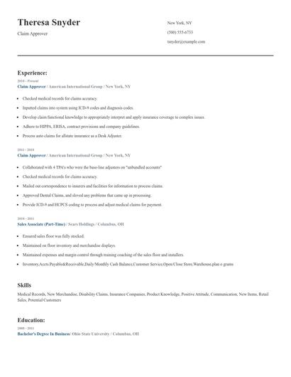 Claim Approver Resume