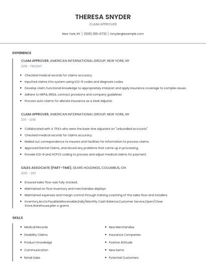 Claim Approver Resume