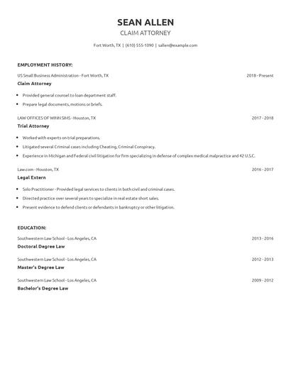 Claim Attorney Resume