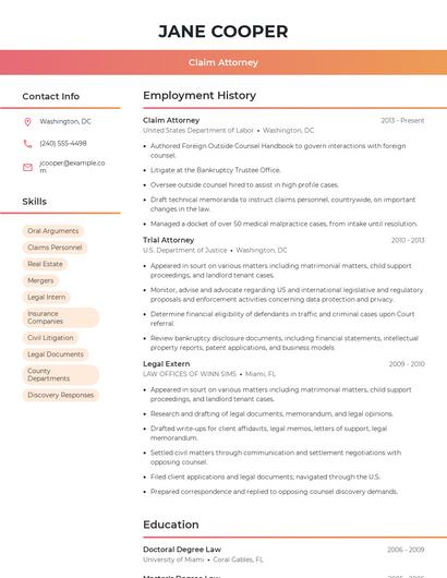Claim Attorney Resume