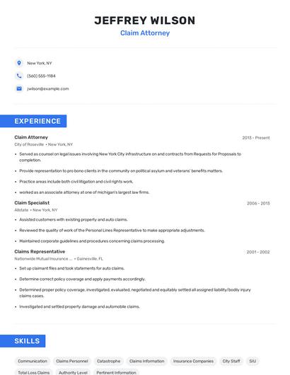 Claim Attorney Resume