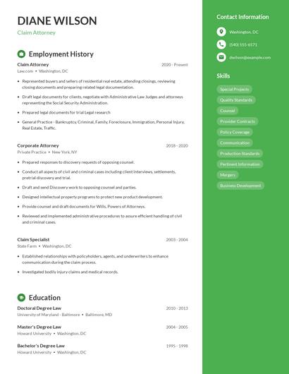 Claim Attorney Resume