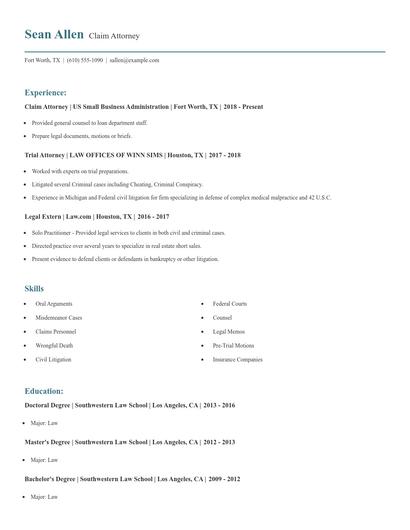 Claim Attorney Resume